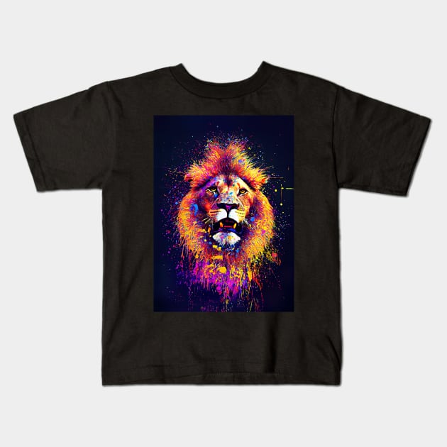 Splatter Paint Lion Kids T-Shirt by Treherne